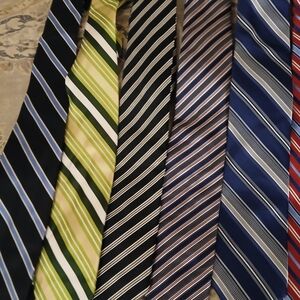 9 Striped Designer Ties Blue, Green, Black.